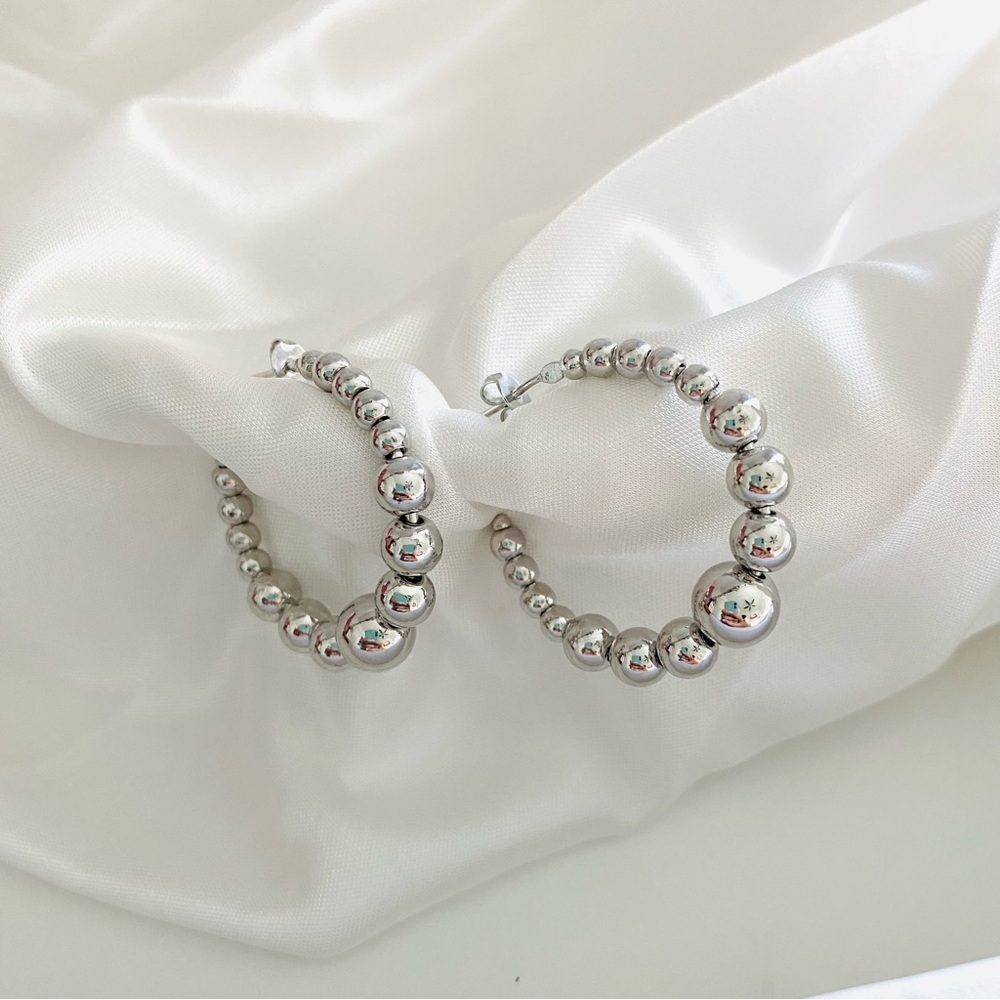 Silver Beaded Hoops - Picture 2 of 9
